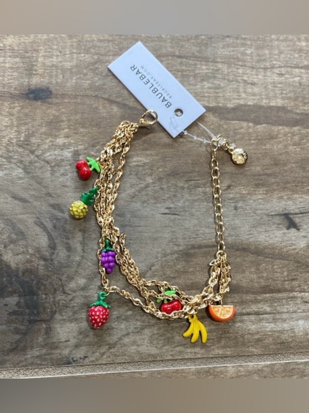 NWT!!! BaubleBar Gold Charm Bracelet with Colorful Fruit Charms